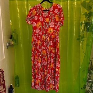 Red pink and orange beautiful floral dress
